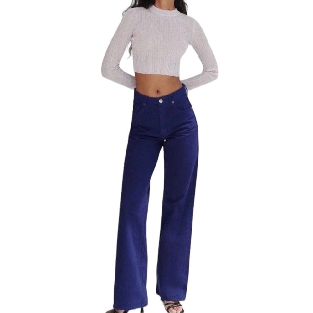 Zara Indigo Blue High Waisted Wide Leg Jeans 8 - Picture 6 of 6